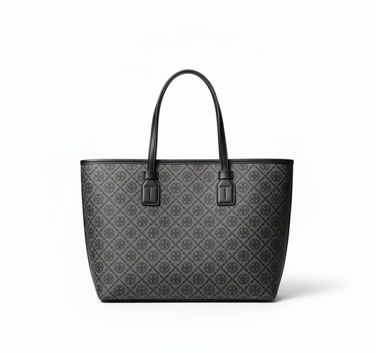 TB Monogram Stripe Tote – Black & Gray Edition