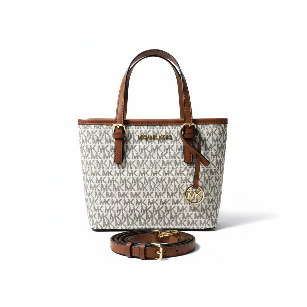Monogram Tote Bag – White & Coffee Trim