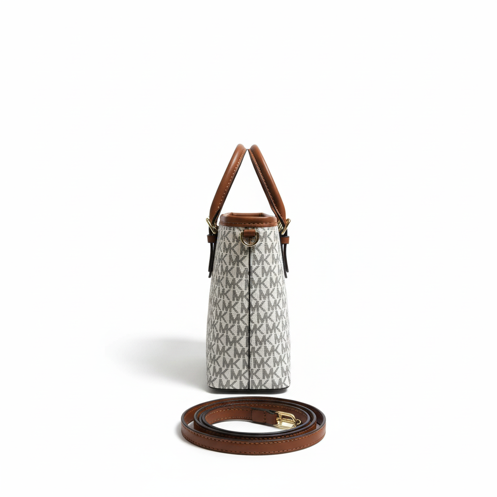 Monogram Tote Bag – White & Coffee Trim