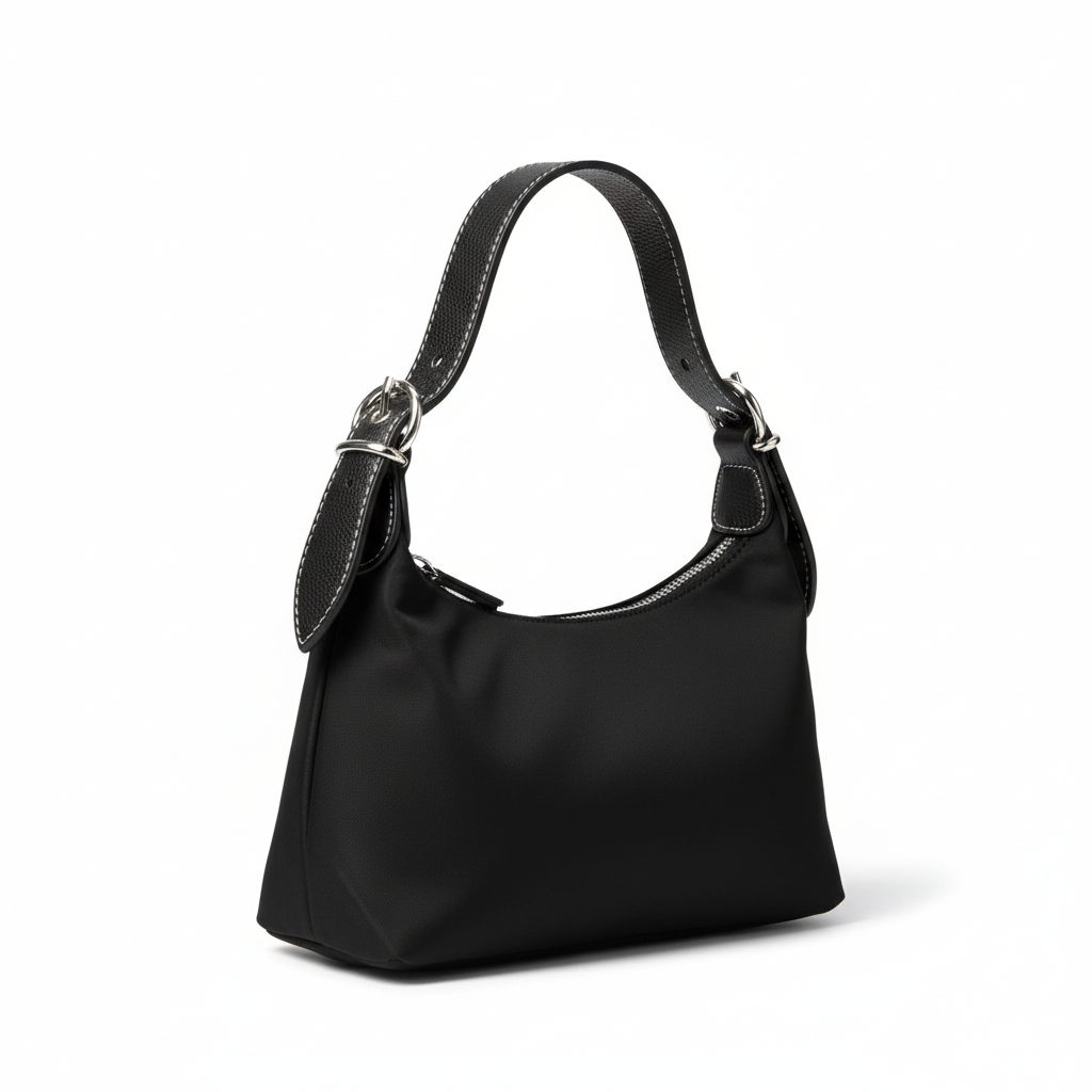 Minimalist Nylon Shoulder Bag – Black Edition