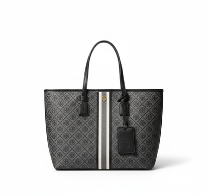TB Monogram Stripe Tote – Black & Gray Edition