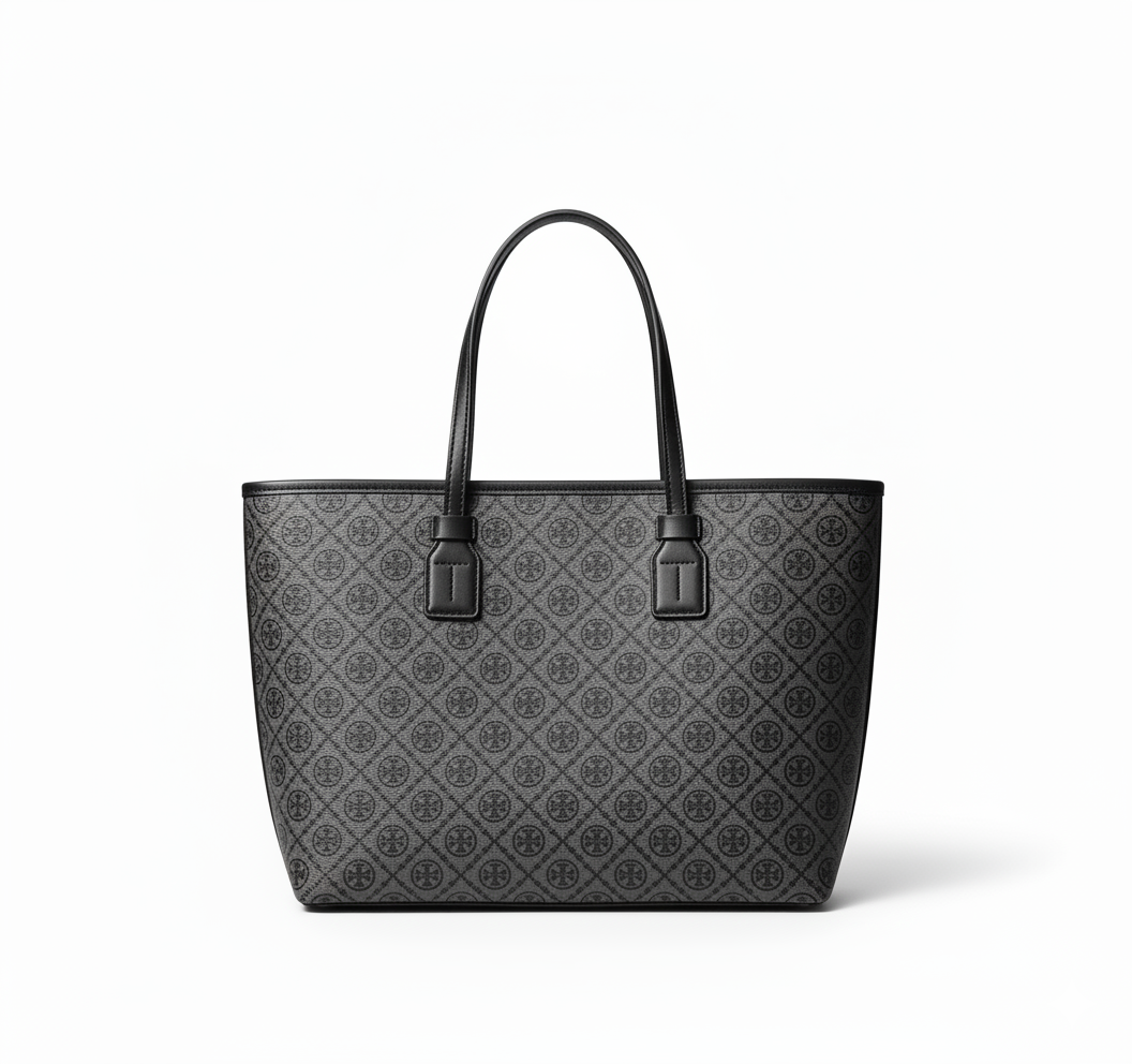 TB Monogram Stripe Tote – Black & Gray Edition