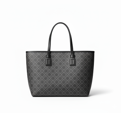 TB Monogram Stripe Tote – Black & Gray Edition