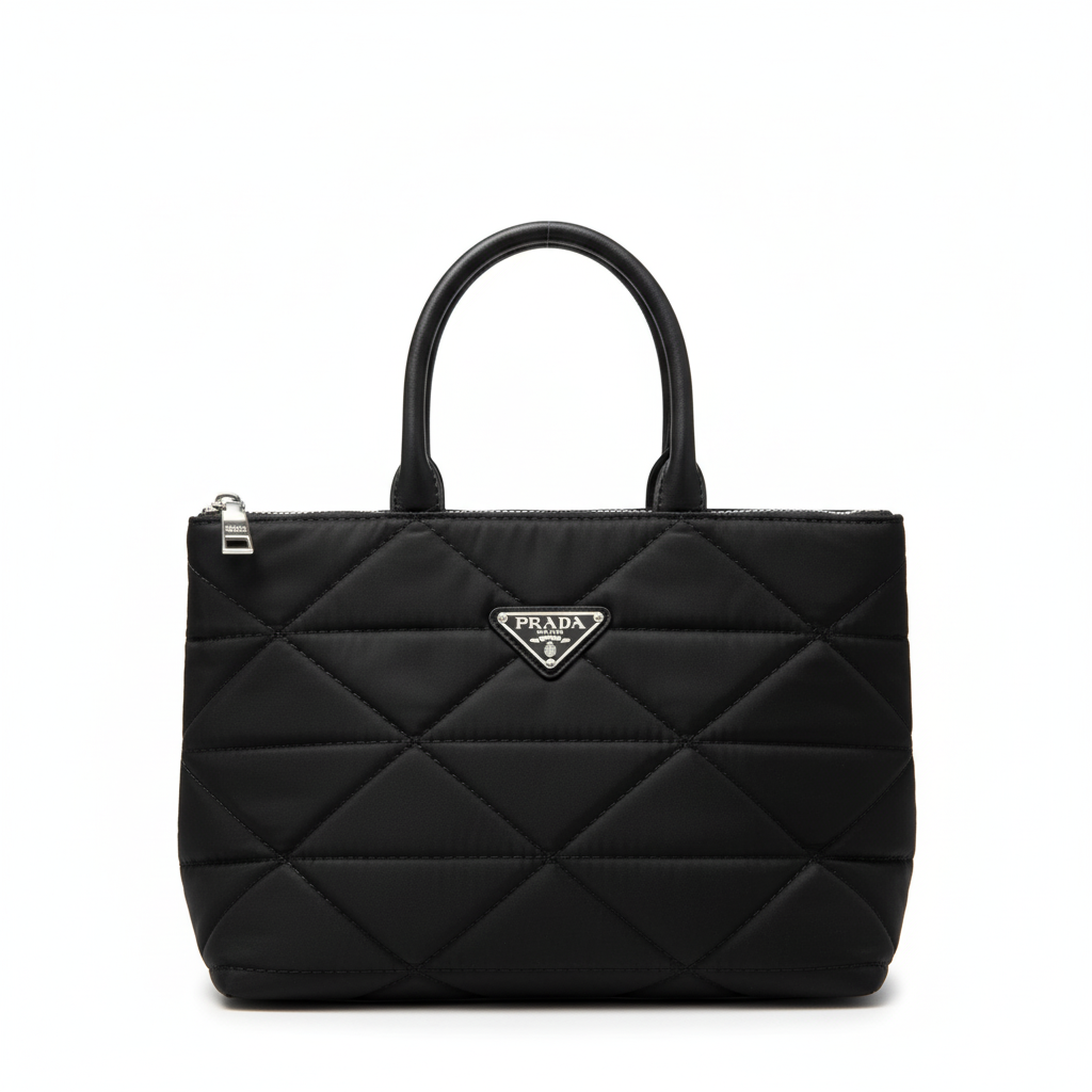 Quilted Nylon Tote Bag – Black Edition