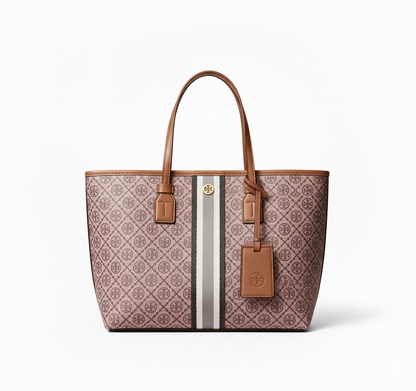 TB Monogram Stripe Tote – Brown Edition