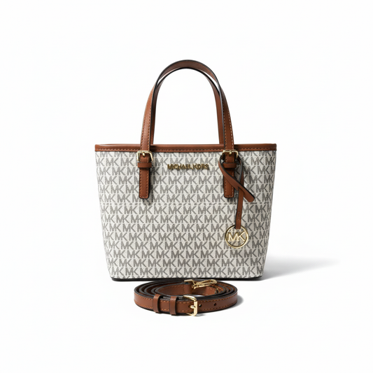 Monogram Tote Bag – White & Coffee Trim