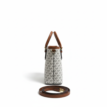 Monogram Tote Bag – White & Coffee Trim