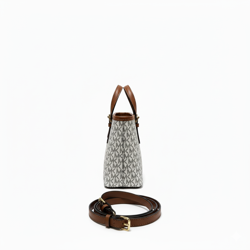 Monogram Tote Bag – White & Coffee Trim