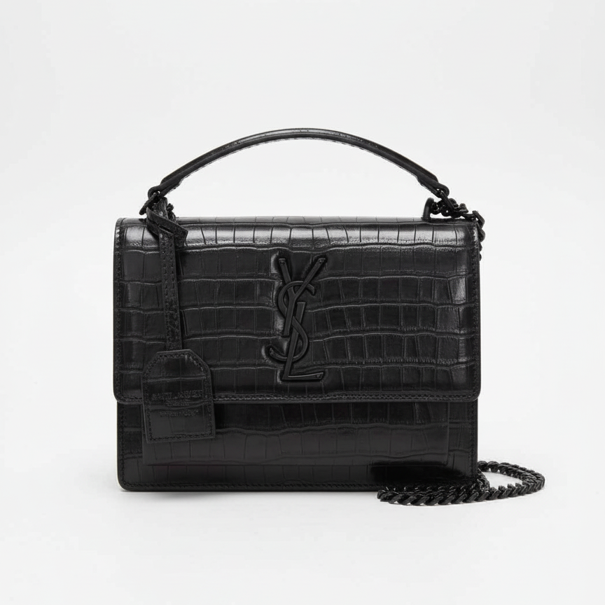 YS Croc Luxe Chain Bag – All Black Edition