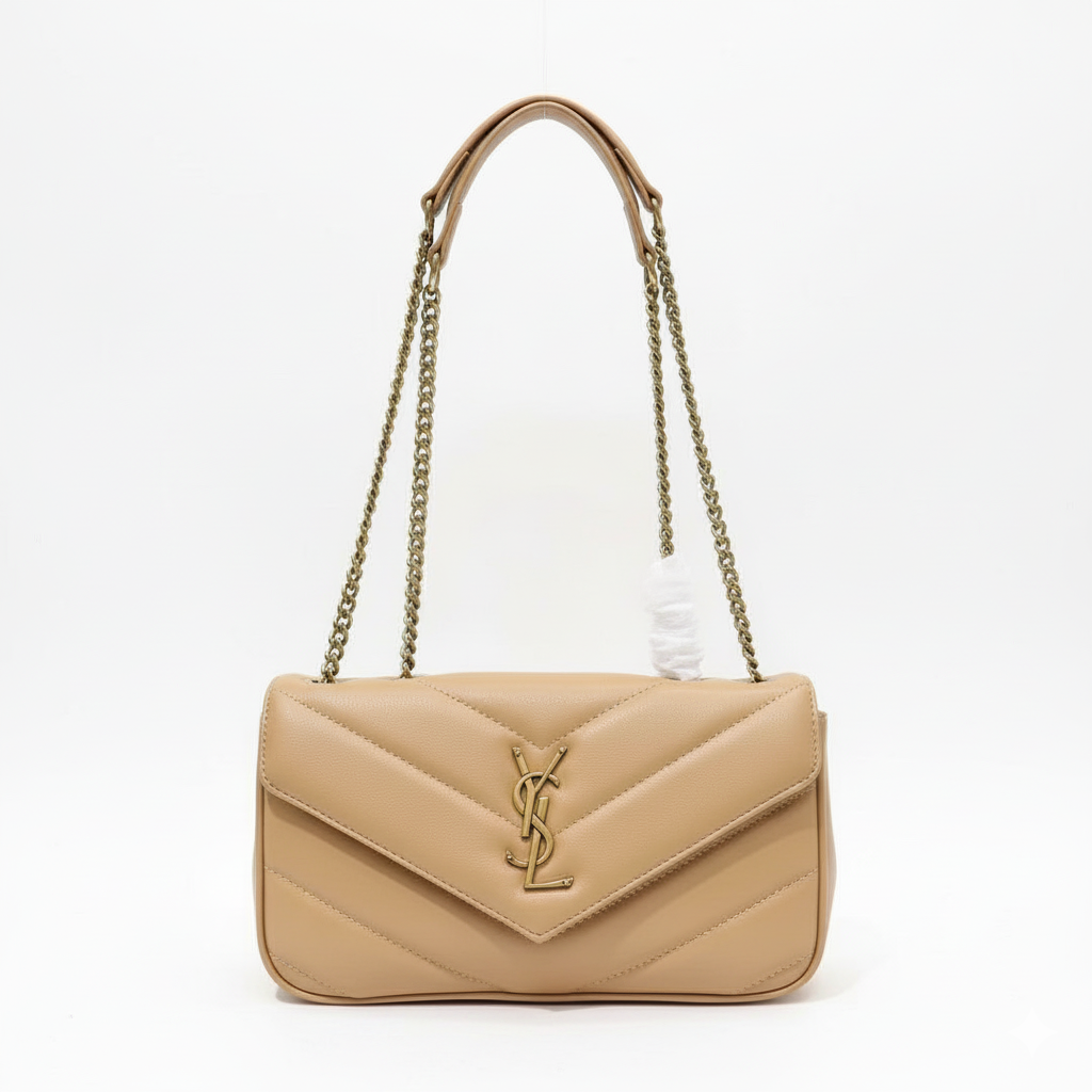 YS Chevron Quilted Chain Bag – Nude Elegance Edition