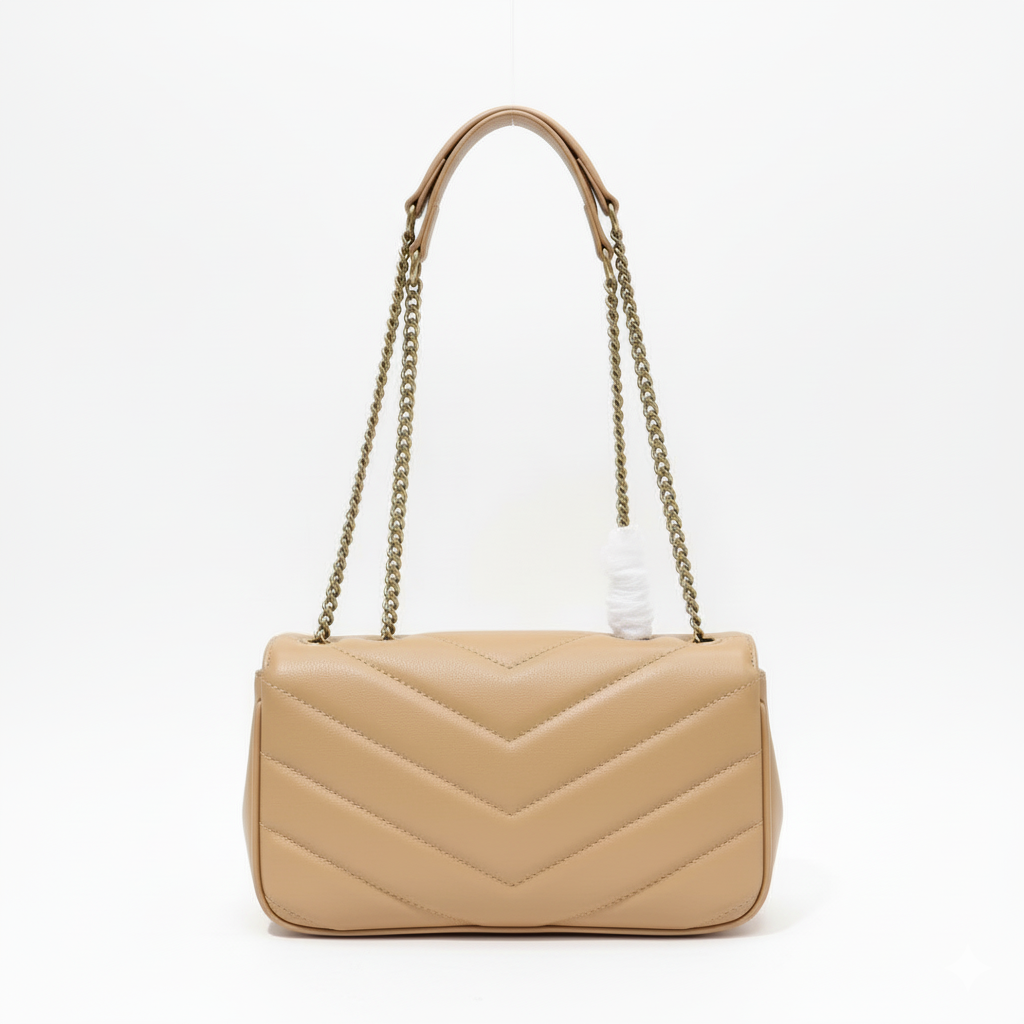YS Chevron Quilted Chain Bag – Nude Elegance Edition