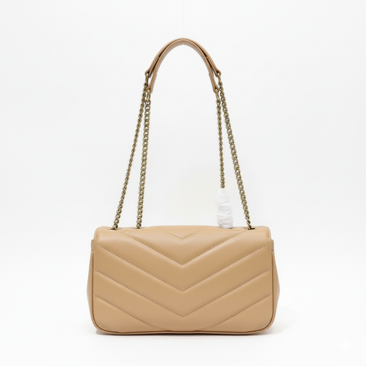 YS Chevron Quilted Chain Bag – Nude Elegance Edition