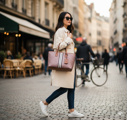 TB Monogram Stripe Tote – Brown Edition
