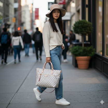 LV Checker Pattern Tote Bag – Blanc Édition