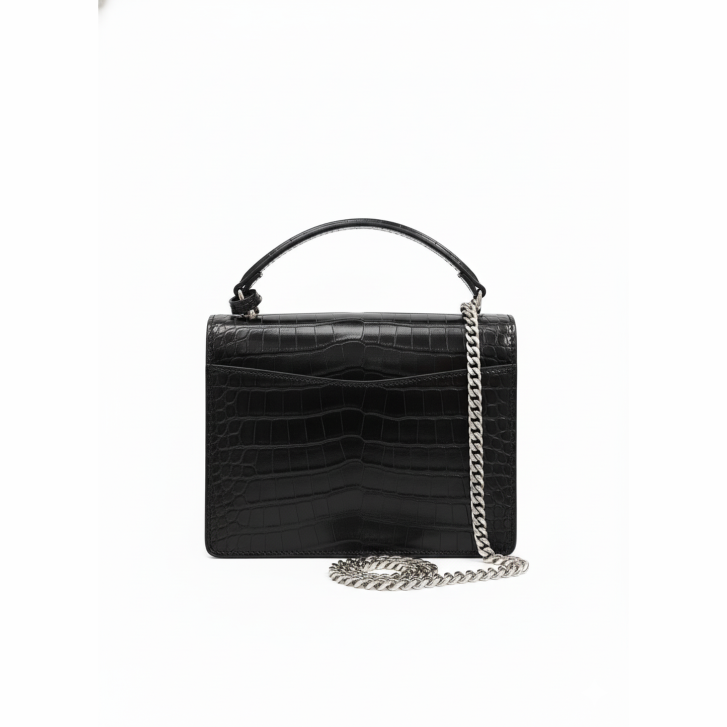 YS Croc Luxe Chain Bag – Silver Noir Edition
