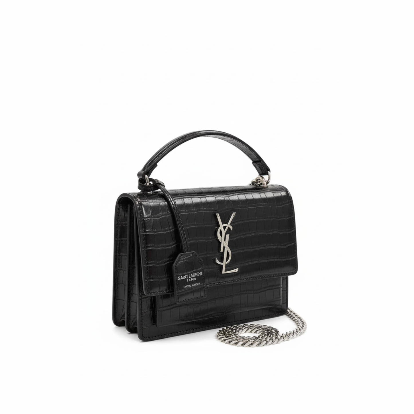 YS Croc Luxe Chain Bag – Silver Noir Edition