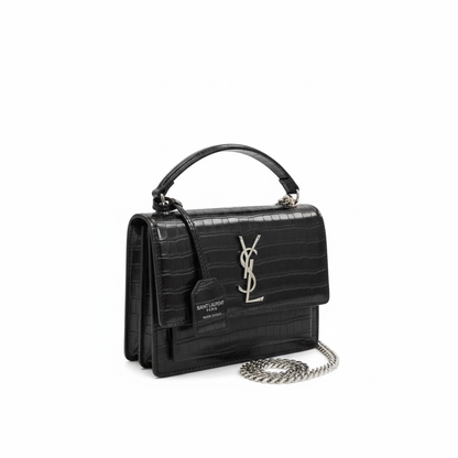 YS Croc Luxe Chain Bag – Silver Noir Edition